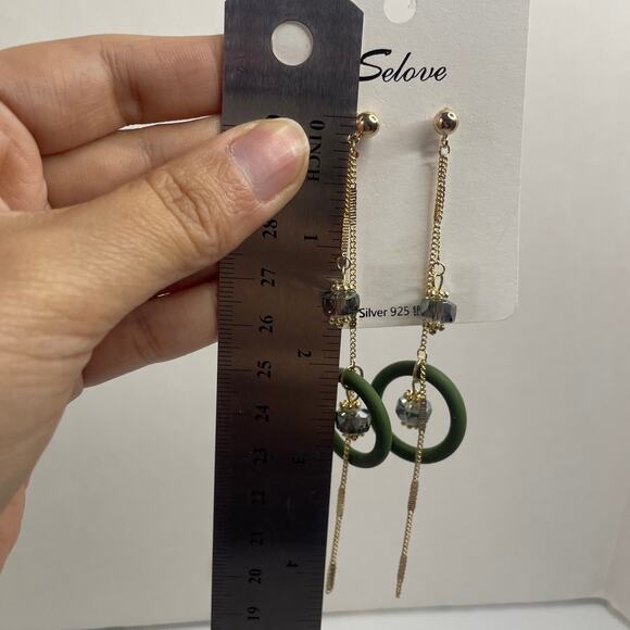 NWT Lot Of 2 Earrings Piercing Dangling Green Circles Gold Pattern - Picture 4 of 11